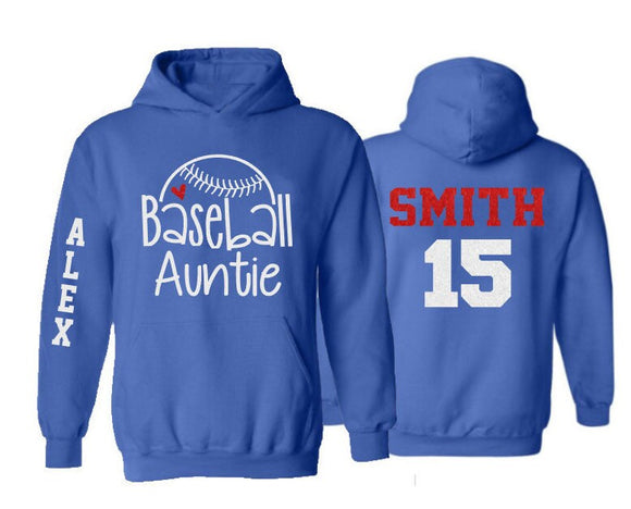 Glitter Baseball Auntie Hoodie | Customize Colors | Adult or Youth Sizes